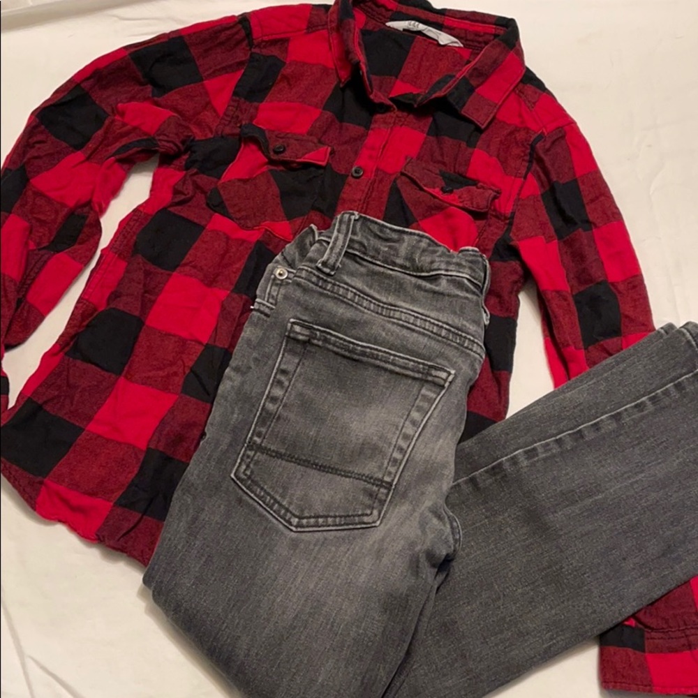 Buffalo plaid top and pants set